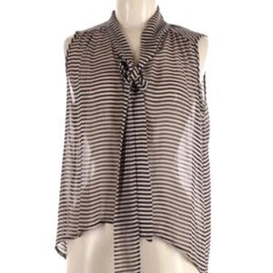 Women's Paper Crane Sheer Striped Relaxed Hi-Lo Tie Blouse